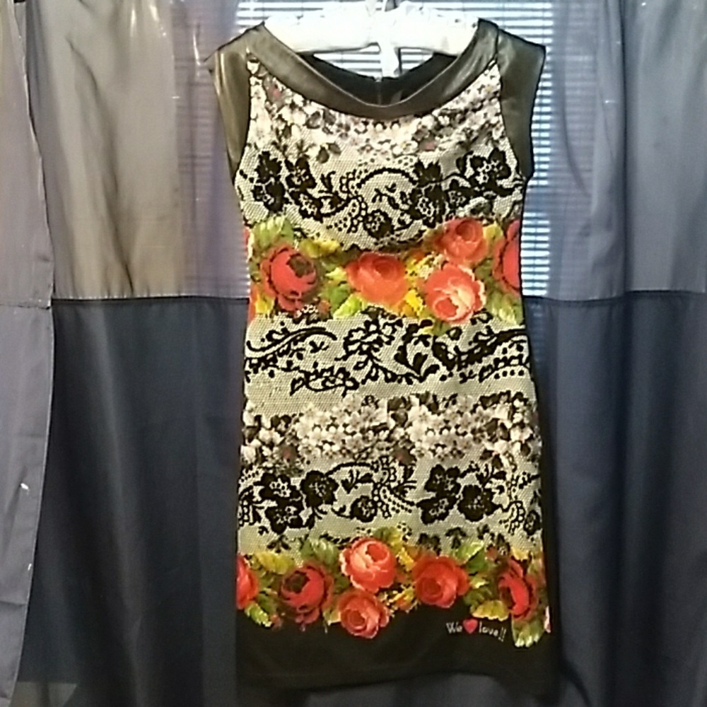 Desigual velvet & faux leather trim dress